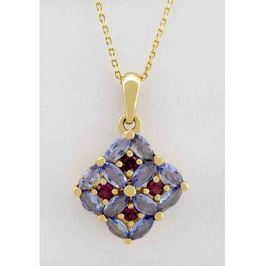 Genuine 3.0 Cts Tanzanite & Pink Tourmaline Pendant 10k Gold